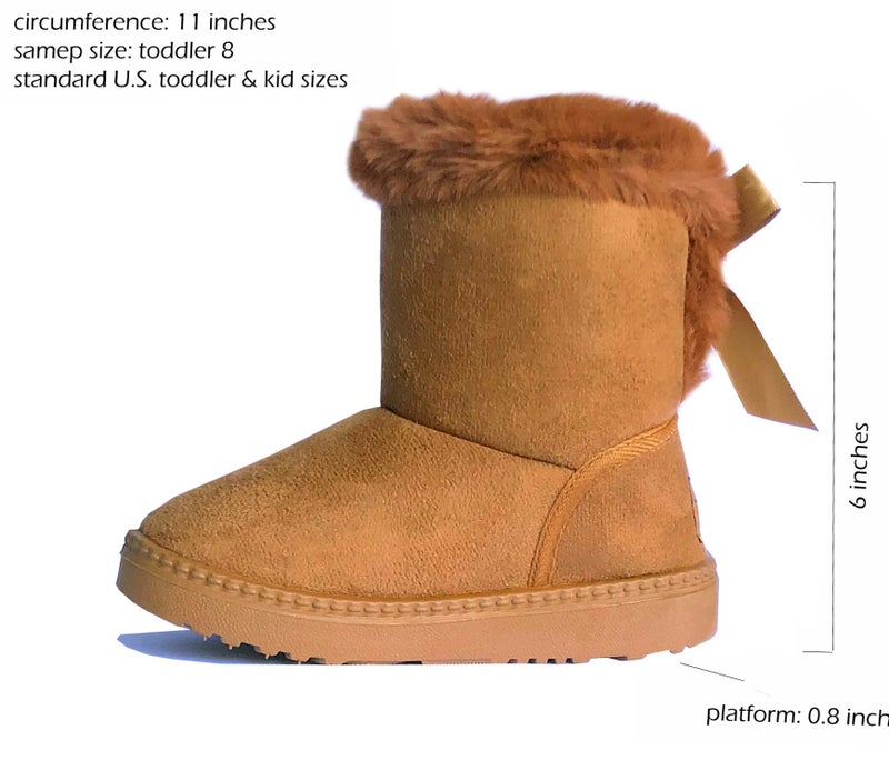 REDVOLUTION Kid Boots Toddler Girls Cute Butterfly Bow Snow Boot (375 camel, small kid 12) - Image 2